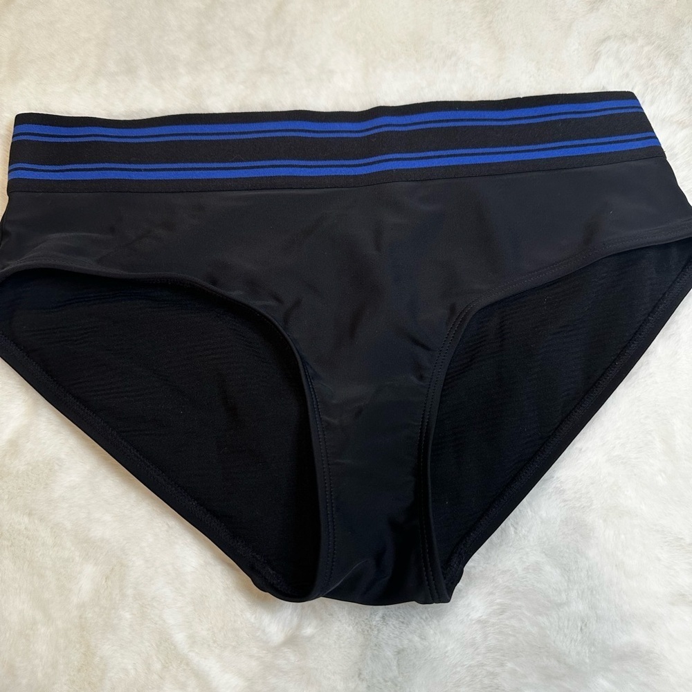 Black Swim Bottoms with Blue Stripe